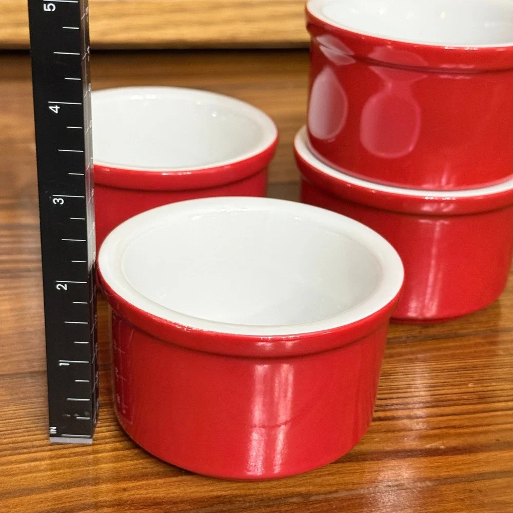 Cuisinart Ramekin Set 4 5oz Red Excellent Ceramic Round Mini Souffle Bowls